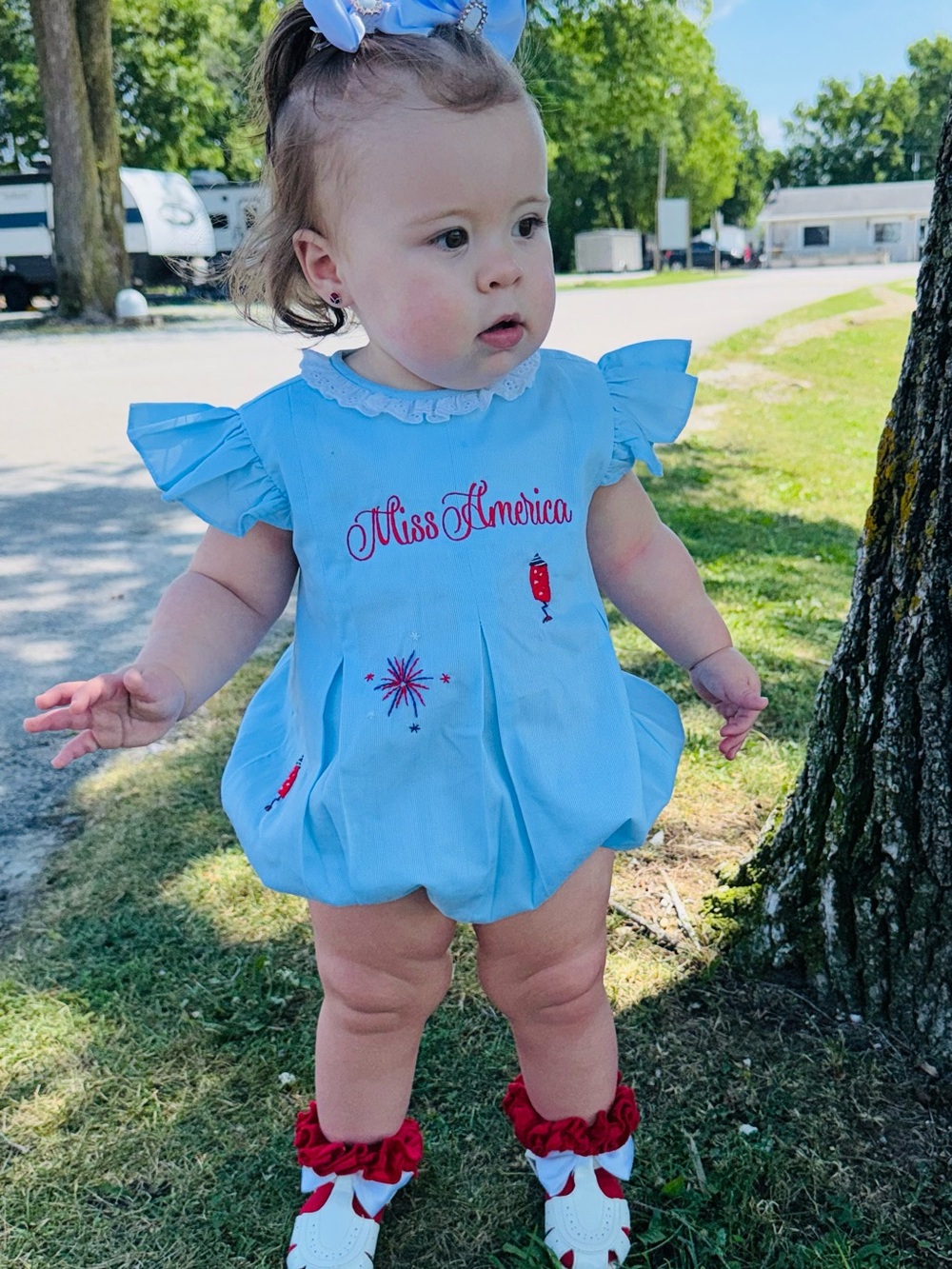 Toddler Blue 'Miss America' Ruffle Romper